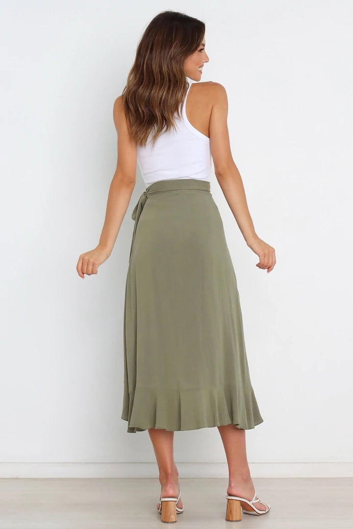 Olive Green Wrap-around Skirt, Women Earthy Fairy Skirt, Mid