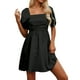 thumbnail image 1 of Vestido plisado con cuello cuadrado y mangas abullonadas para mujer - Vestido mini informal de verano en color liso - S-XXL, 1 of 5