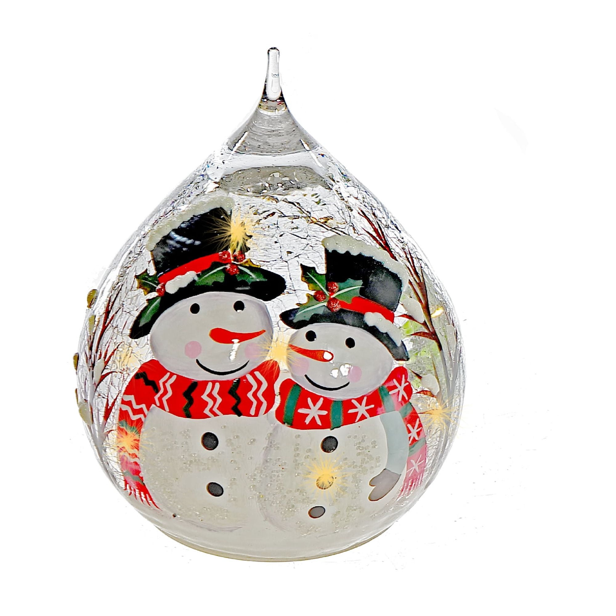 Décoration En Forme De Larme En Verre Craquelé À Led (Double Bonhomme De Neige)