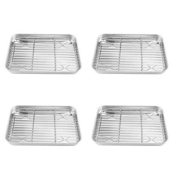 4pcs 9 Inch Toaster Oven Tray and Rack Set, Small Stainless Steel Baking Pan with Cooling Rack