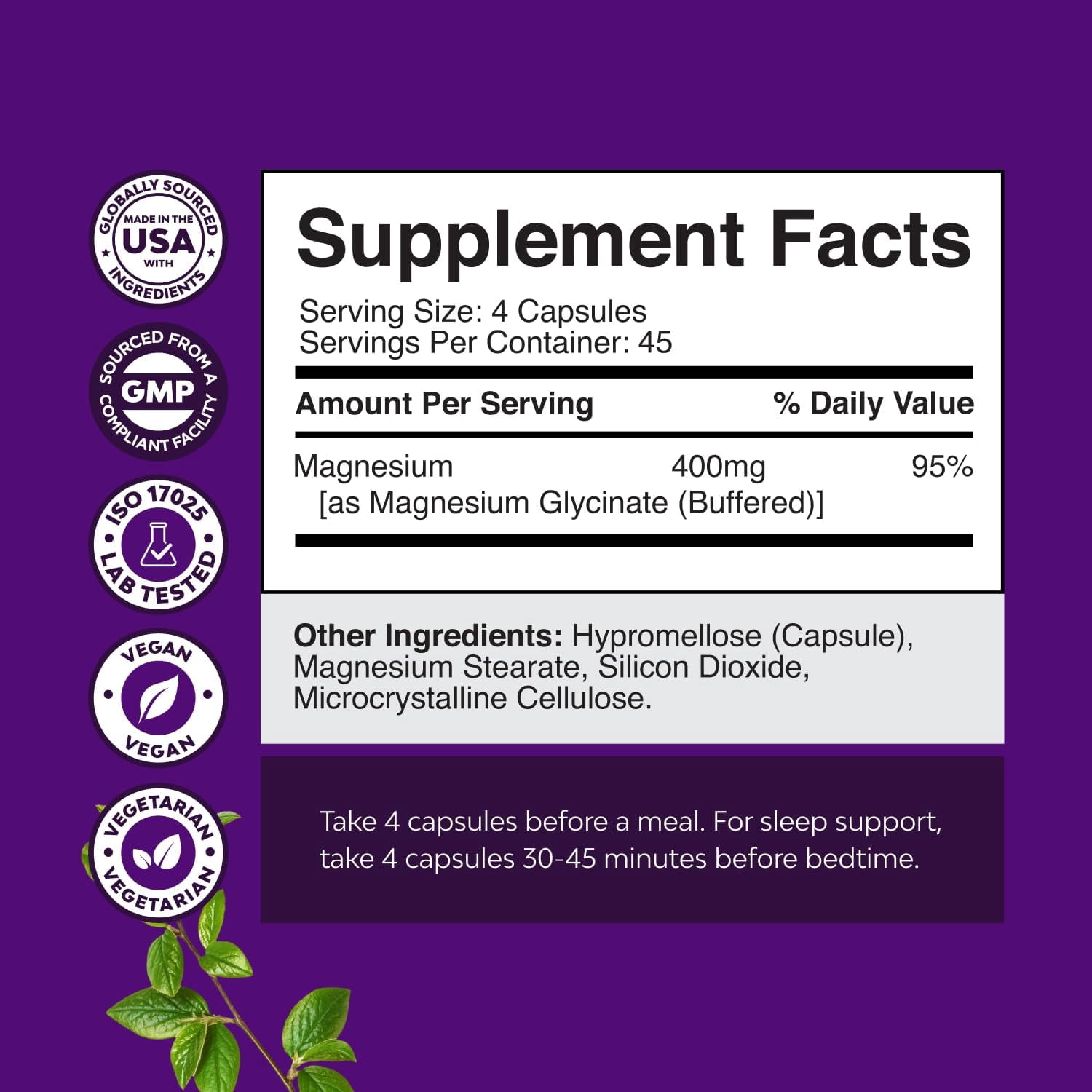 Nature’s Craft Pure Magnesium Glycinate Supplement for Relaxation and Sleep Support, 180 Capsules
