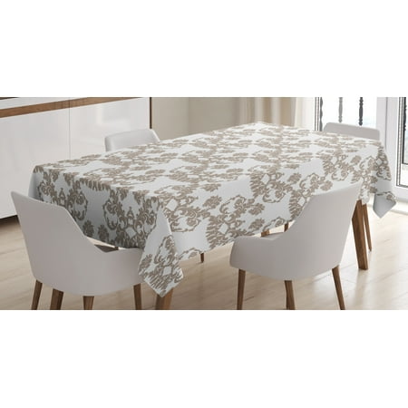 

Ambesonne Damask Tablecloth Rectangular Table Cover Rococo Flowers in Taupe 60 x90 Taupe White