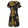 thumbnail image 5 of Black And Gold Fleur De Lis Dress Fashion Beach Short Sleeve Dresses Female Party Printed Sundress, 5 of 7