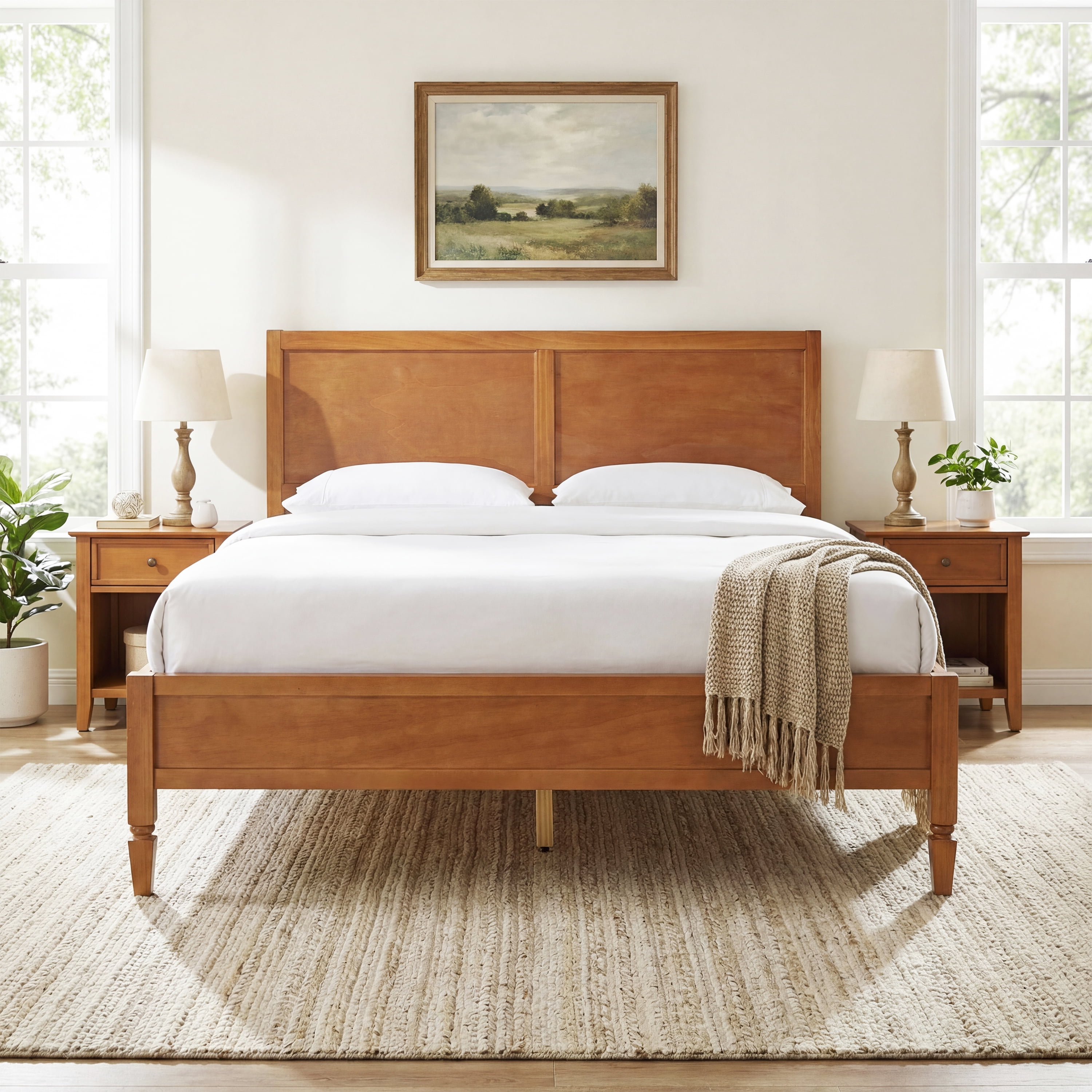 Queen Size Classic Wood Platform Bed Frame, No Box Spring Needed, Easy Assembly