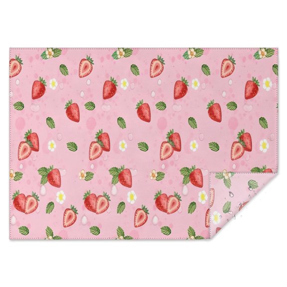 Strawberry Plants Fruit Flower Leaf Rectangle Tablecloth 60"x84",Waterproof Polyester Rectangle Table Cloth, Wipeable Spillproof Polyester Tablecloth for Dining, Camping, Indoor and Outdoor