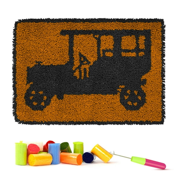 Latch Hook Rug Kits for Adults,latch hook cushion kits,Car And BusNeedlework Cushion Cover Hand Craft Crochet for Great Family 50×38cm/20*15in
