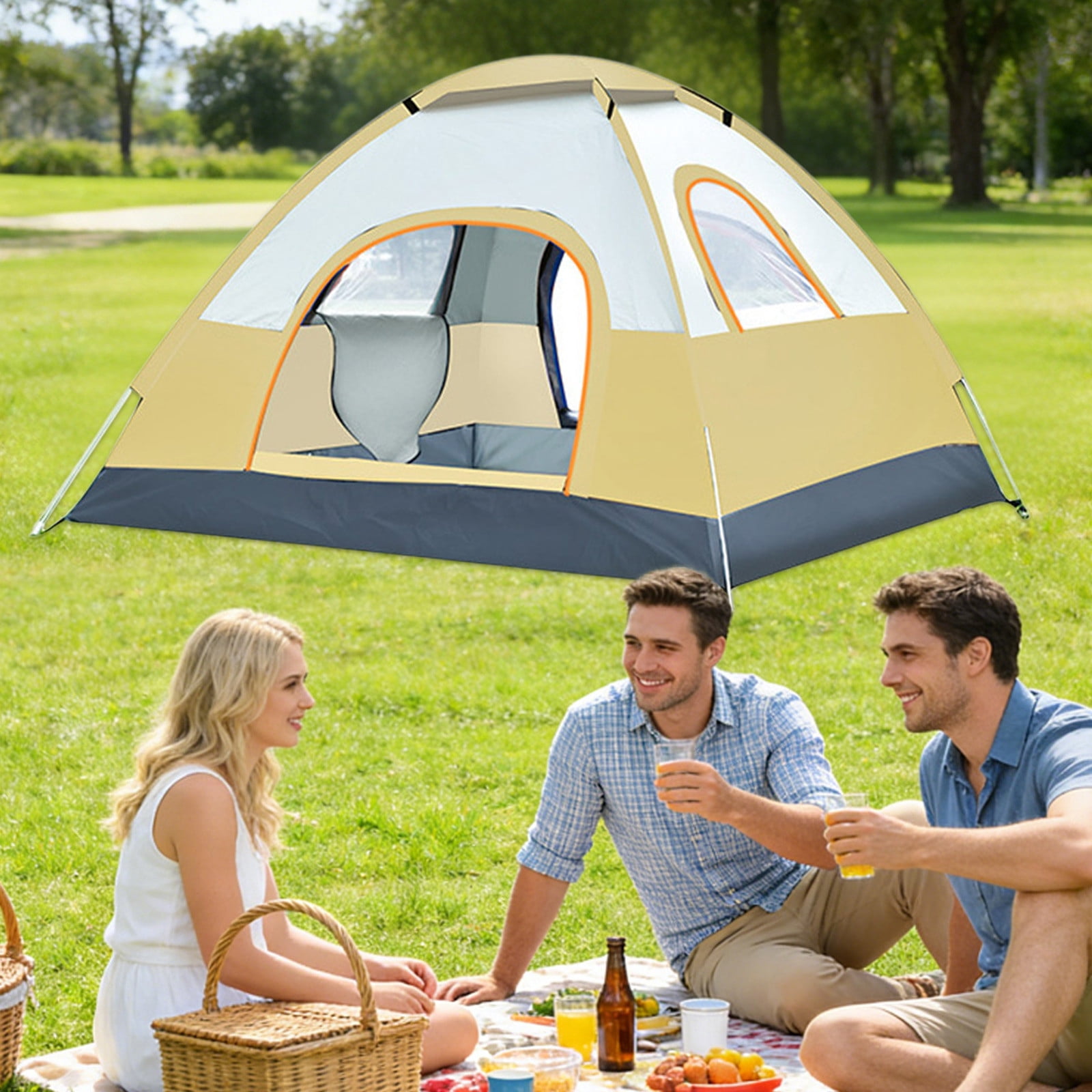 3-4 Person Automatic Pop Up Tent, Waterproof Camping Tent with Instant Setup, Spacious & Lightweight Build for Camping, Hiking, Beach Trips, Picnics, Backpacking and Outdoor Gatherings
