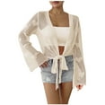 thumbnail image 2 of Qzwdhjm Womens Bathing Suit Cover Up Crochet Hollow Out Cardigan Tie Front Bell Sleeve Swimsuit Coverup Beach Loungwear Coverups, 2 of 5