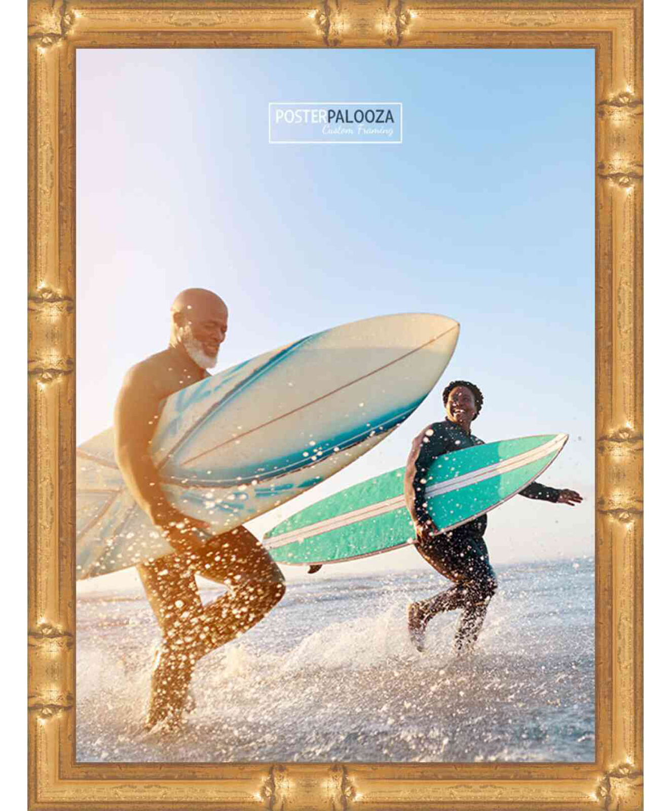 18x24 Gold Thin Bamboo Picture Frame - UV Acrylic, Foam Board Backing, Hanging Hardware