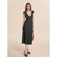 thumbnail image 5 of Women Summer Dresses Deep V Neck Polka Dot Prined Splice Lace Dress Elegant for Party Black XL, 5 of 9