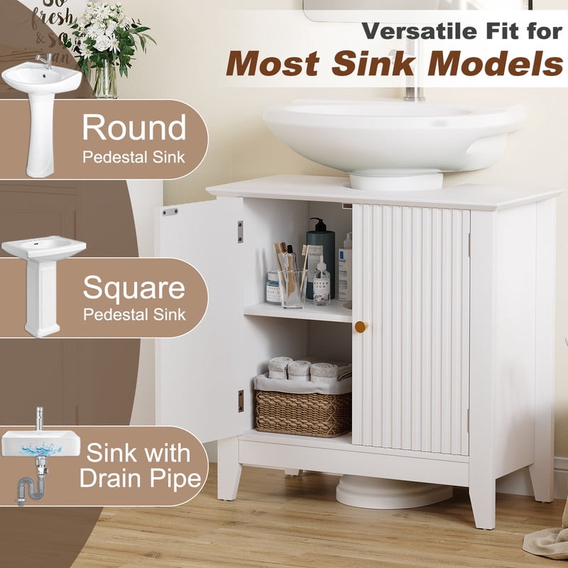 PLAMLE Bathroom Vanity Under Sink Pedestal with 2 Doors, Basin Cabinet with Adjustable Shelf,Pedestal Sink Bathroom Vanity Cabinet