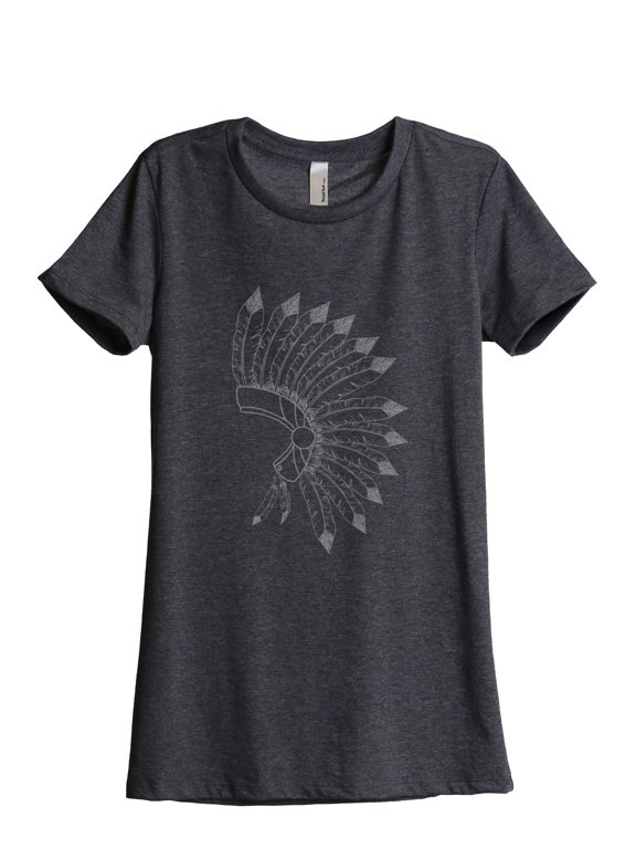 Chieftain War Bonnet Women's Relaxed Crewneck T-Shirt Tee Charcoal Large