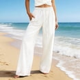 thumbnail image 2 of DHFJKG Flowy Wide Leg Pants For Women Lace Trim Palazzo Drawstring Elastic Waist Pants With Pockets Summer Beach Vacation Clothes Leisure Trousers, 2 of 4