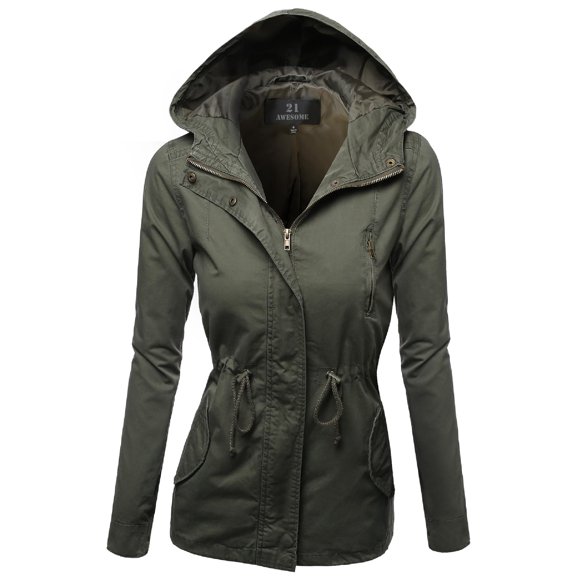 FashionOutfit Women's Hooded Drawstring Military Jacket Parka Coat Outerwear