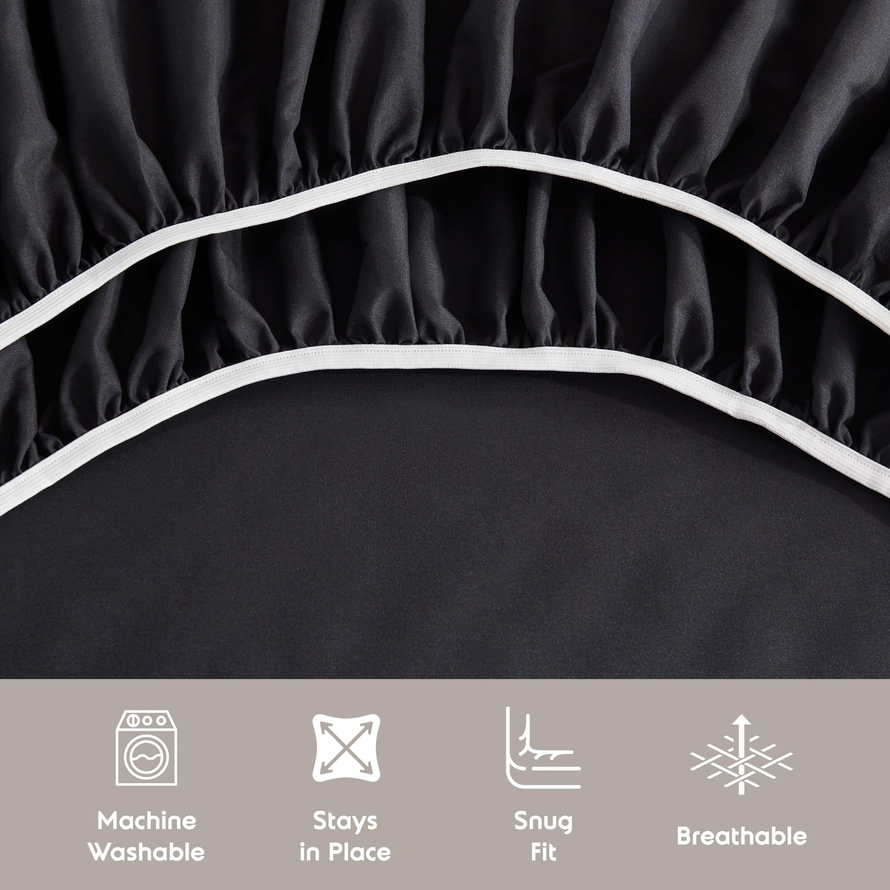 LammaLoe Extra Deep Pocket Split King Sheets set, Fits 18"-24" Mattress, 7 Piece Soft Microfiber Bed Sheet Sets, Black