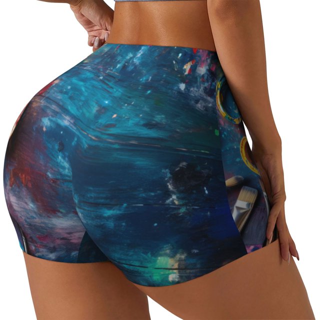 Fotbe Abstract Colorful Art Supplies Shorts Sin Costuras – Shorts Deportivos de Cintura Alta para Mujer, Elásticos para Gimnasio, Yoga, Running o Ciclismo-X-Large