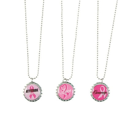 Princess Bottle Cap Necklace Fun Express - Pink Ribbon Bottle Cap Necklace - Jewelry - Adult Jewelry - Misc Adult Jewelry - 12 Pieces ()