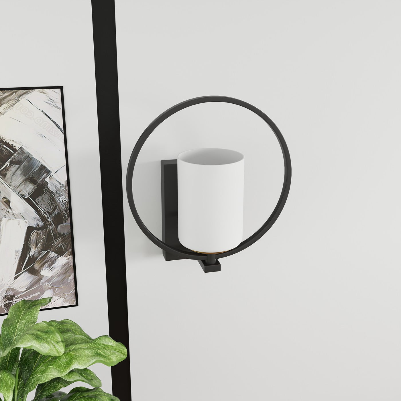 Aiwen 1-Light Wall Sconce Cylinder Minimalist Rustic Lighting Fixture with Circle Frame
