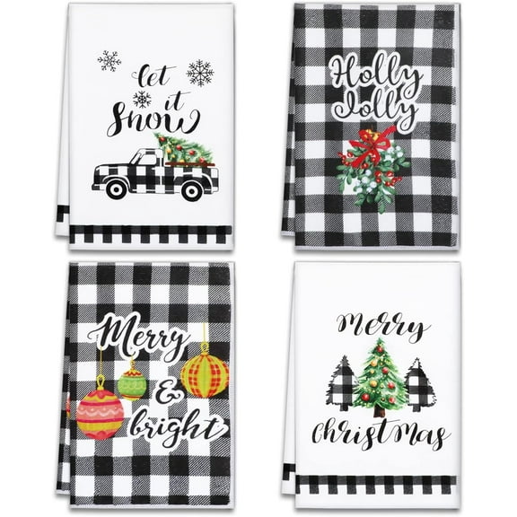 Christmas Kitchen Towels Hand Towels Merry Christmas Decorative Xmas Absorbent Dish Towels Winter Holiday Christmas Tree Home Decor for Cooking Baking Cleaning Set of 4