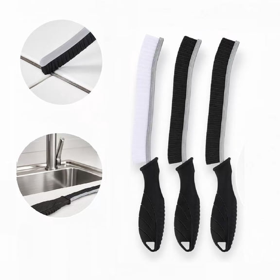 3Pcs Hard Bristle Crevice Cleaning Brush, Scrub Brush, Kitchen Sink Cleaning Brush, Grout Brush, Corner Brush Cleaning Tools for Toilet, Bathroom, Gap, Home, Household, Window (3, Black)