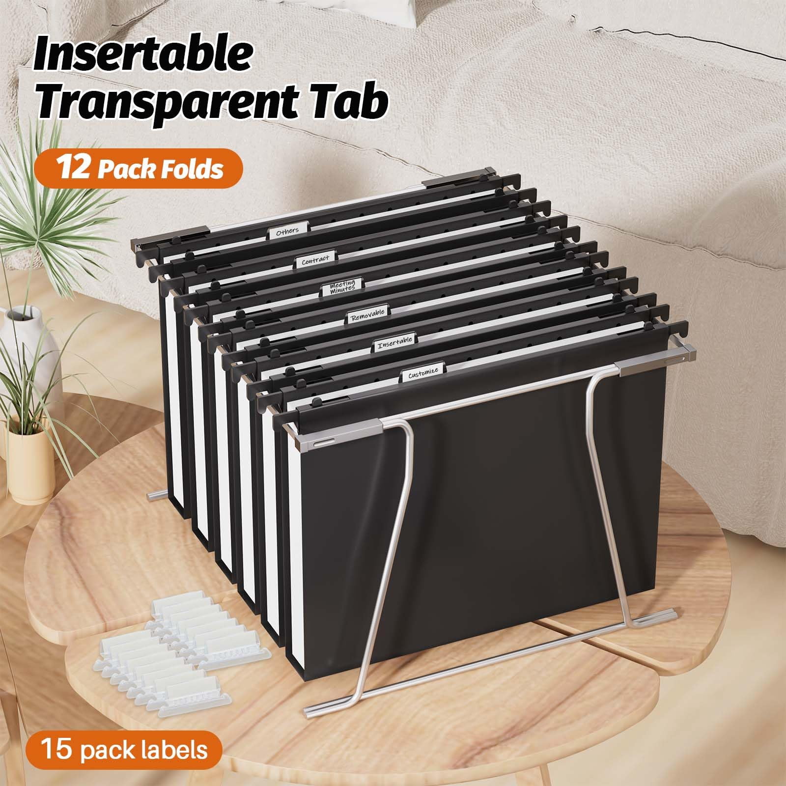 Extra Capacity Plastic Hanging File Folders 12 Pack Reinforced Hang Folder Heavy Duty 1 Inch Expansion Filing Cabinet Letter Size For Bulk Files/medical Charts  Black