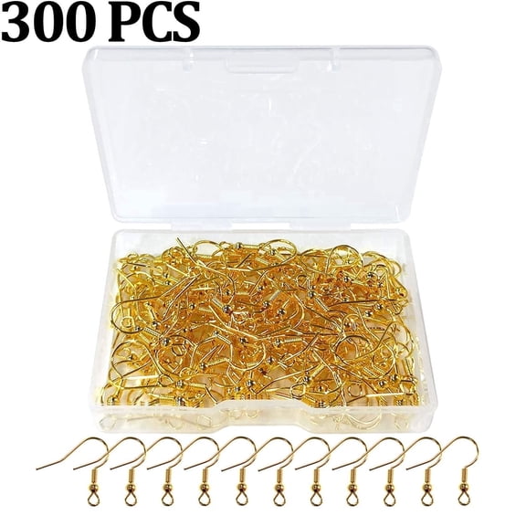 300 PCS Earring Hooks for Jewelry Making,Earring Hooks with Ball and Coil, Hypo Allergenic Plated Gold Ear Wires with Transparent Storage Box, for DIY Jewelry Making.