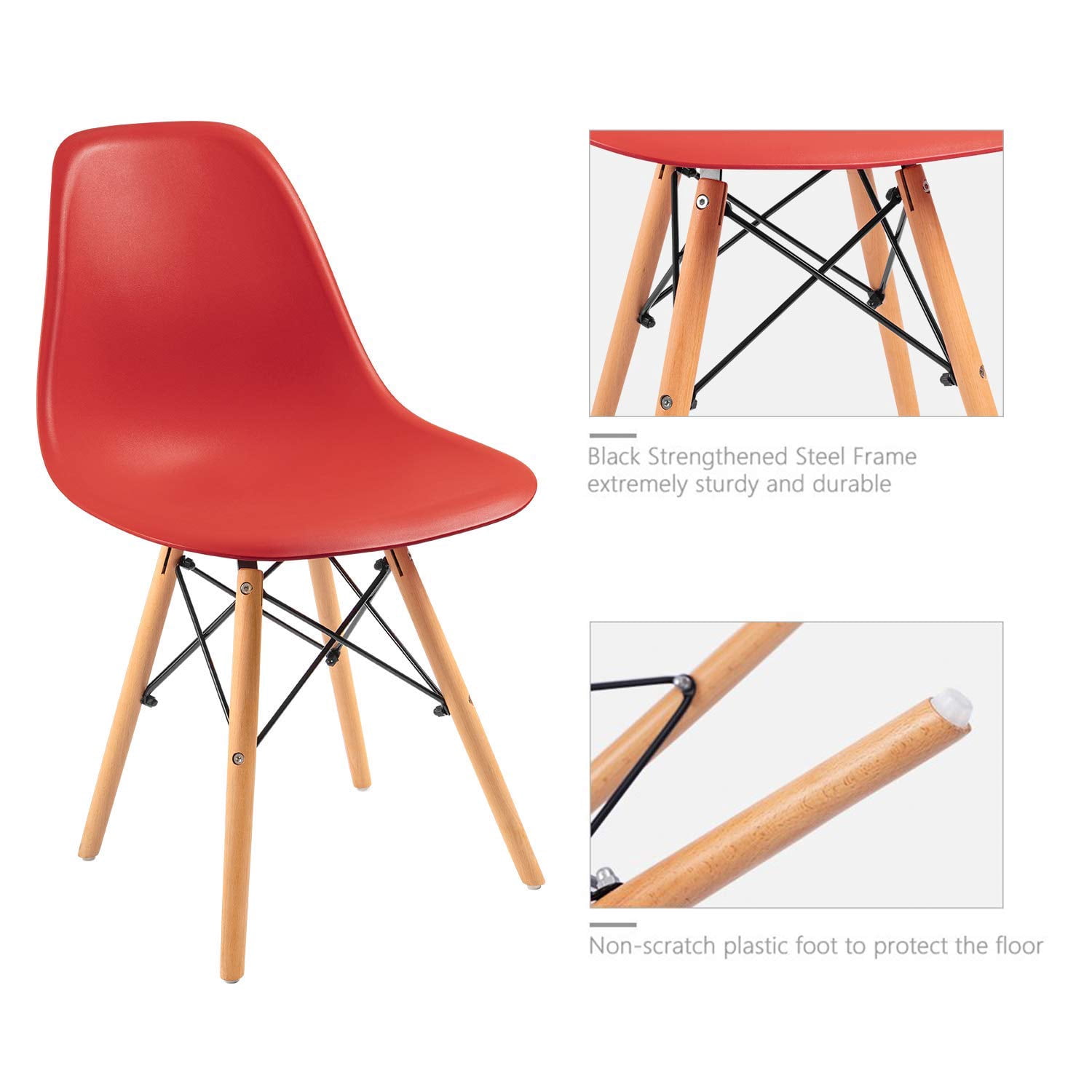 Lacoo Dining Chairs Pre Assembled Modern Style DSW Chair Classic Shell Armless Indoor Kitchen Dining Living Room Side Chairs Set of 4 (Red)