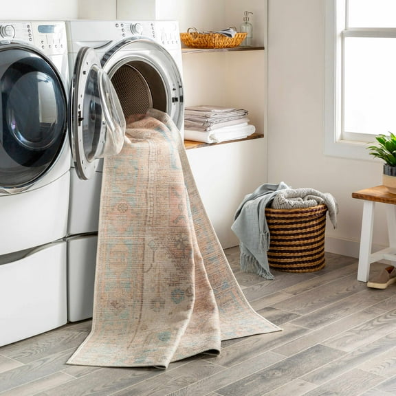 Hauteloom Baloy Hallway, Kitchen Machine Washable Runner Rug - Traditional - Blue, Orange, Green - 2'7" x 7'3"