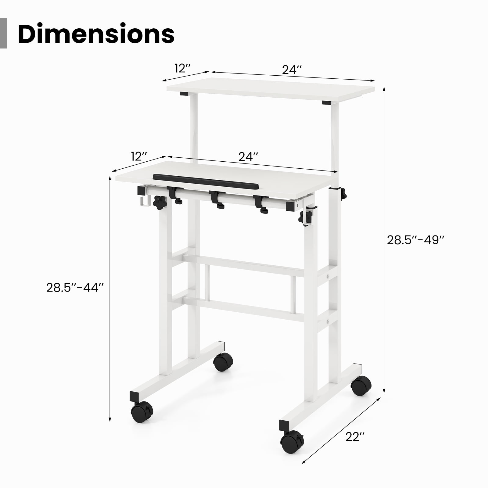 Giantex Mobile Standing Desk, Height Adjustable Sit to Stand Desk, Portable Laptop Desk, 2-Tier Computer Workstation for Home Office, White
