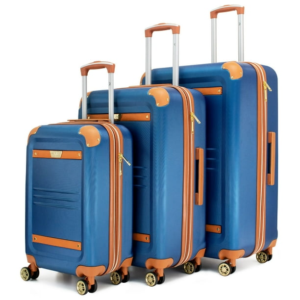 19V69 ITALIA Vintage 3 Piece Expandable Spinner Luggage Set (Blue