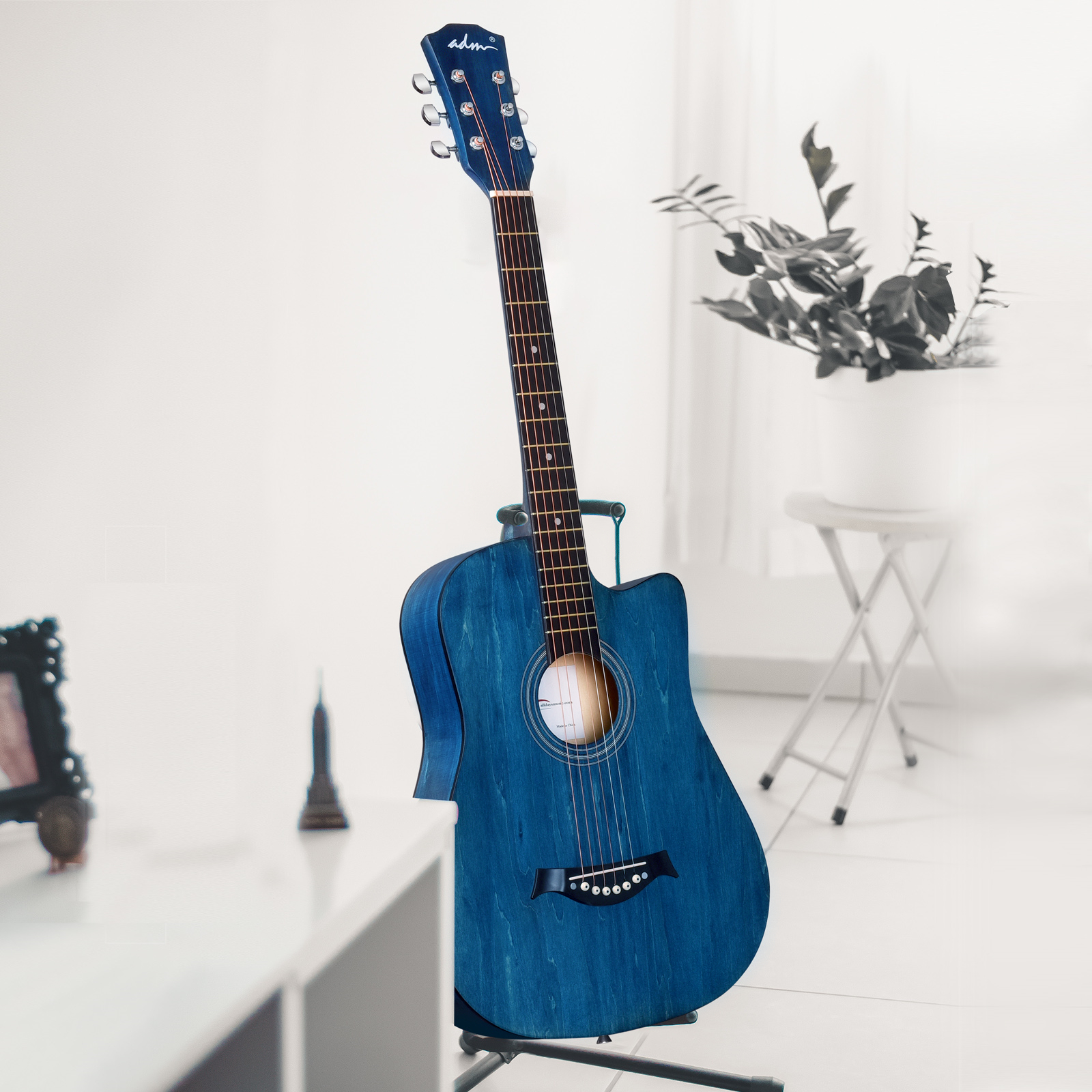 ADM 38in Acoustic Cutaway Guitar Beginner Kit Blue photo 4