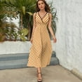 thumbnail image 3 of Orange And White Check Womens Night Club Maxi Dress V Neck Sleeveless Bohemia Long Dresses, 3 of 9