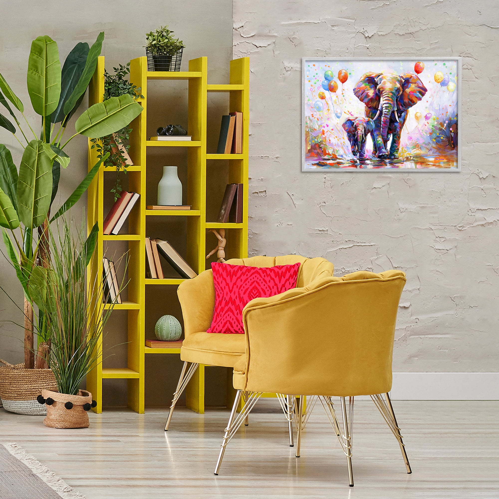 Stupell Industries Elephants & Balloons Animals & Insects Painting Gray Framed Art Print Wall Art, 24 x 16