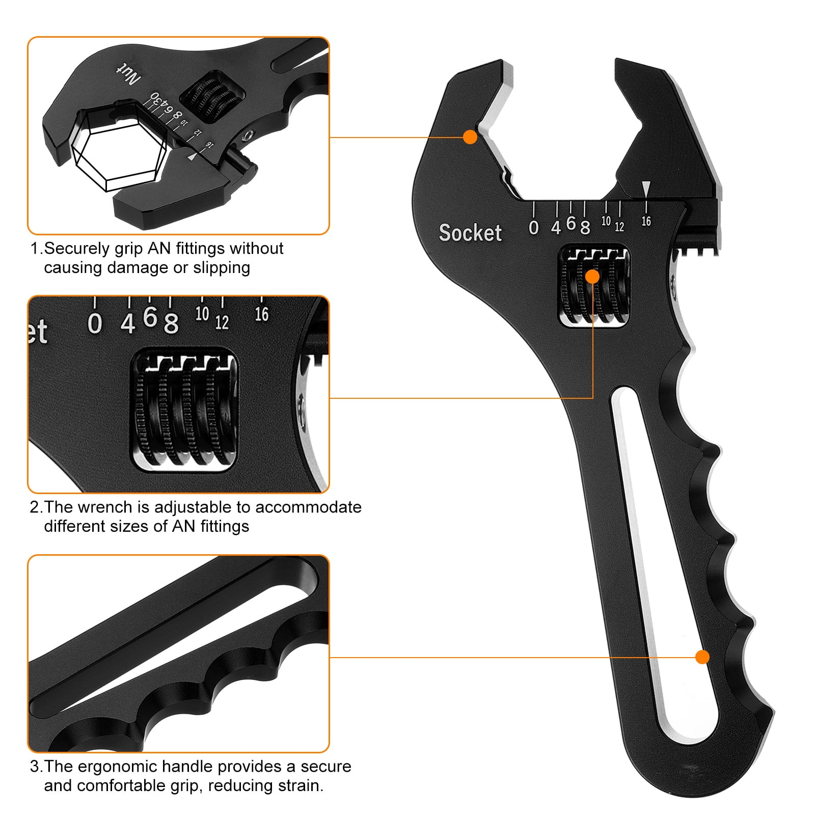 1pcs 7" Adjustable Wrench Aluminum Alloy Plumbers Wrench for an Fittings, Black