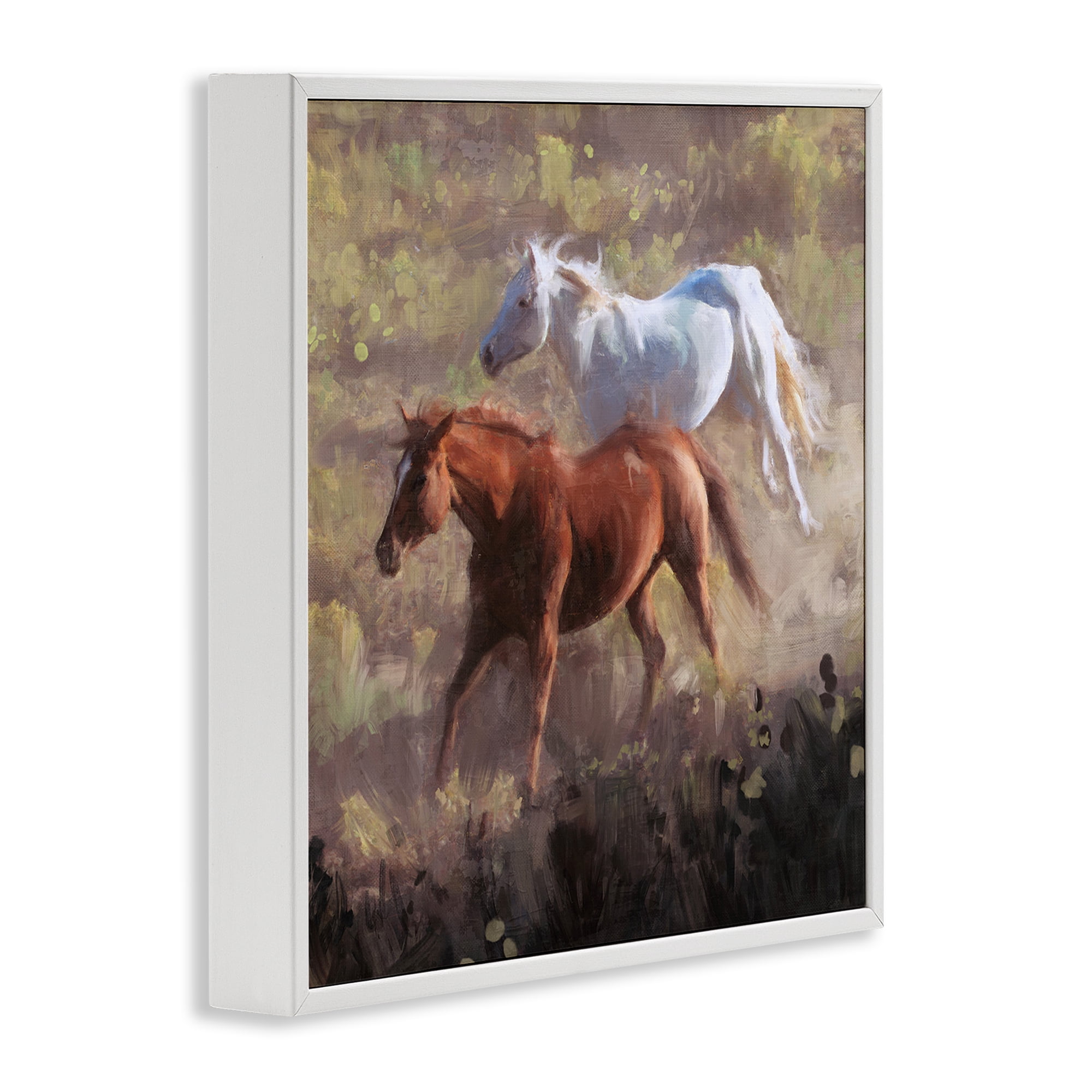 Stupell Industries Brown & White Wild Horses Animals & Insects Painting White Framed Art Print Wall Art, 12 x 12