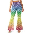 thumbnail image 2 of Xoenoiee High Waist Flared Slit Yoga Pants for Women Gym Leggings 70s Pants Tummy Control Workout Pants for Yoga, Office, Date, Vacation, Party, S, Rainbow Mermaid Fish Scale, 2 of 7