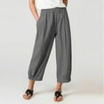 thumbnail image 3 of CHWGFWL Womens Summer Pants Women's Cropped Pants Solid Color Loose Fitting Harem Pants High Waist Cotton Linen Wide Leg Casual Cropped Pants Wide Leg Linen Pants for Women (Gray,L), 3 of 6