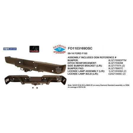 REAR STEP BUMPER ASSEMBLY; BLACK/PAINT TO MATCH; FOR STYLESIDE MODELS; WITH PARK ASSIST SENSOR HOLES; WITH BASE TOW PACKAGE [6-LUG
