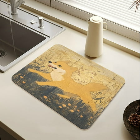 

Wobogo Woodchuck Runs Among The Flowers Dish Drying Mats Diatomaceous Earth Super Absorbent Non-slip Rubber Sole 15.7×11.8in