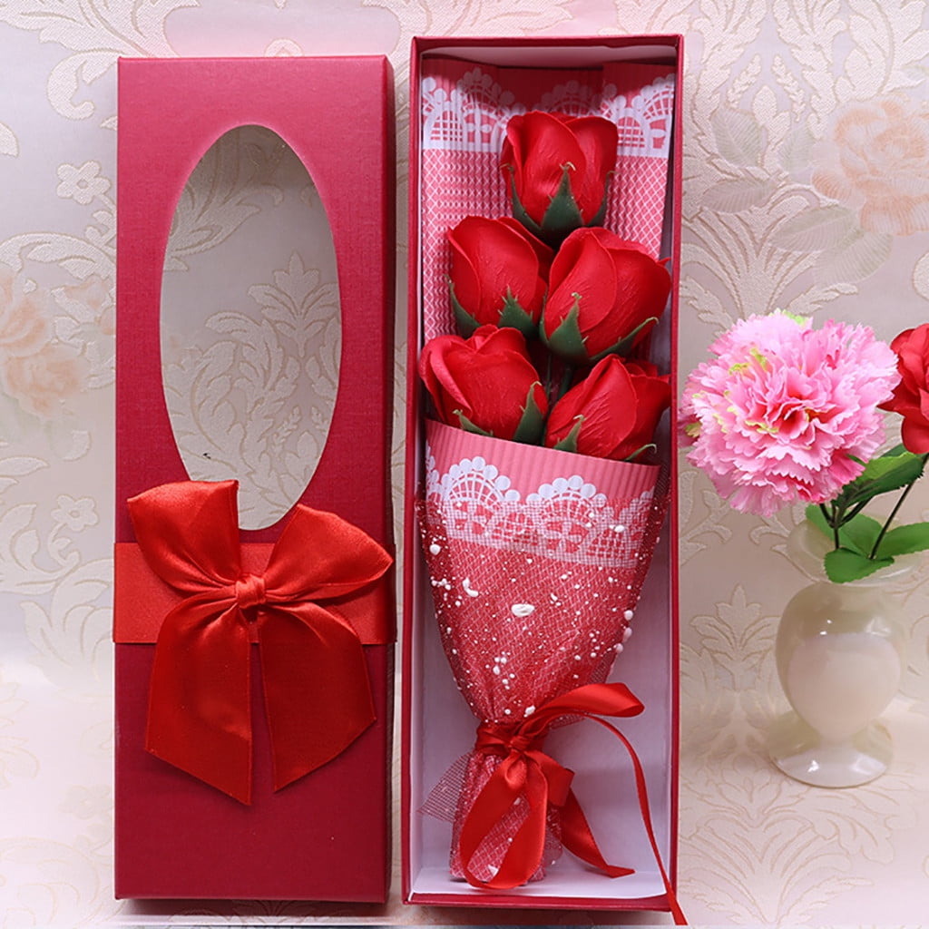 5PCS Soap Roses Flower Wedding Favours Valentine's Day Xmas Gifts 5 Colors 