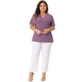 thumbnail image 3 of DARING DIVA Women's Plus V Neck Short Sleeve Lace Ribbed Knit Blouse 3X Purple, 3 of 6