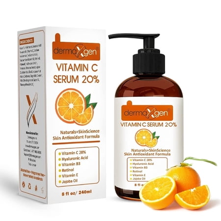 Dermaxgen Vitamin C 20% Anti Aging Serum, Hyaluronic Acid, Vitamin A and Vitamin E ,Brightning, Dark spots, Even Skin tone, Fine Line Wrinkles Facial Serum - 8 FL OZ