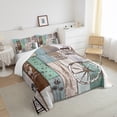 thumbnail image 4 of Vintage Windmill Quilt Twin Size, Farmhouse Rustic Wheel Comforter Set Farm Animal Rooster Cow Bedding Set Western Barn Wooden Board Country Duvet Insert Teens Adult Men Bedroom Decor,Teal, 4 of 5