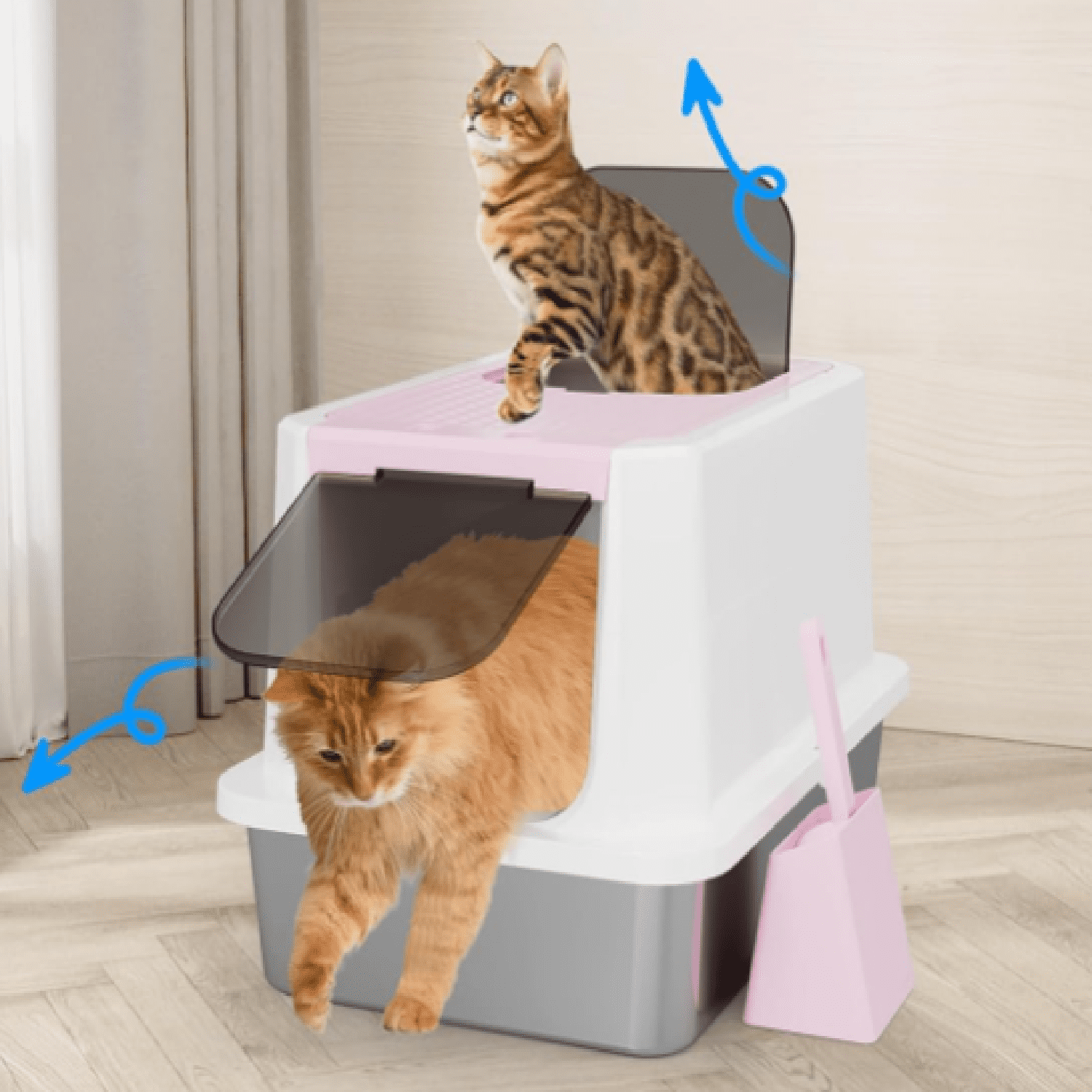 Enclosed Cat Litter Box: Pink Stainless Steel Odorless Litter Box with Top Holes - Anti Leakage - Large Litter Pan for Small to Large Sized Cats in Living Room Garage