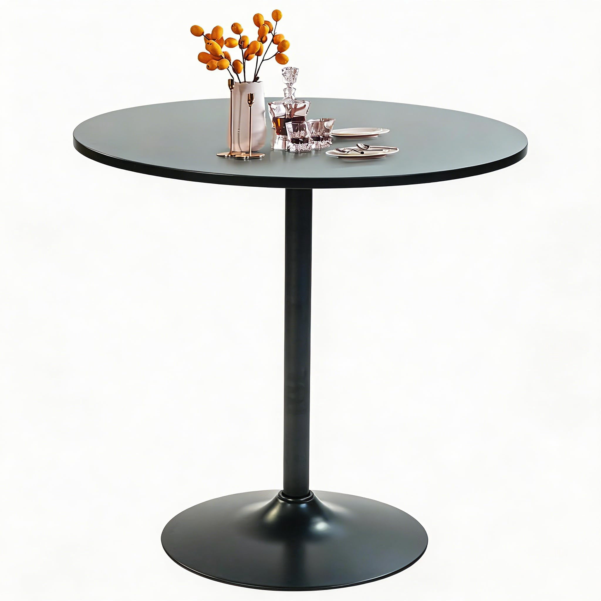 31.5" Dining Table for 2-4 with Enlarged Pedestal Base, Round Bar Table Top, Kitchen Table for Kitchen Living Room Cafe Small Spaces, Black