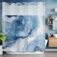 thumbnail image 6 of No Hook Blue Marble Shower Curtain with Snap in Liner Set, Summer Ocean Wave Blue Ombre Waterproof Fabric Bathroom Curtains with See Through Top Window, Hotel Style Modern 66 x 72 Inch, 6 of 9
