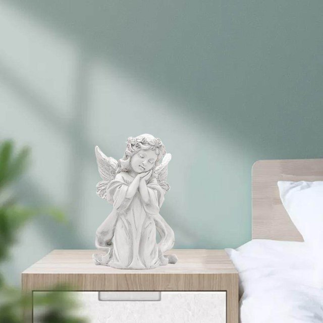 Langgg Resin White Angel Statue Desktop Decor Collection Window Props Christmas prayer hold cheek