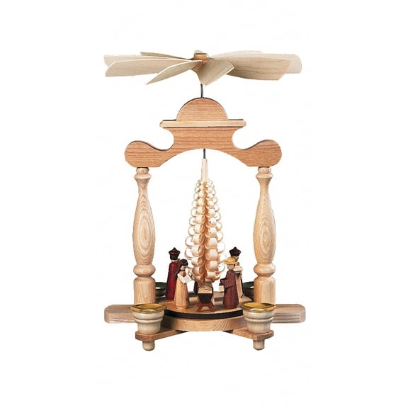 German christmas pyramid Nativity scene, 1-tier, height 30 cm / 12 inch, natural, original Erzgebirge by Müller Seiffen