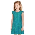 thumbnail image 1 of Balery Blue Green Glitter Camisón de princesa para niñas, pijama de algodón con mangas abullonadas, suave y bonito.-Large, 1 of 6