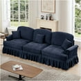 thumbnail image 5 of JERFIT Mid Century 3 Seater Sofa with Removable Ruffle Skirt, Chenille Fabric, Flared Arms for Living Room, Blue, 5 of 9